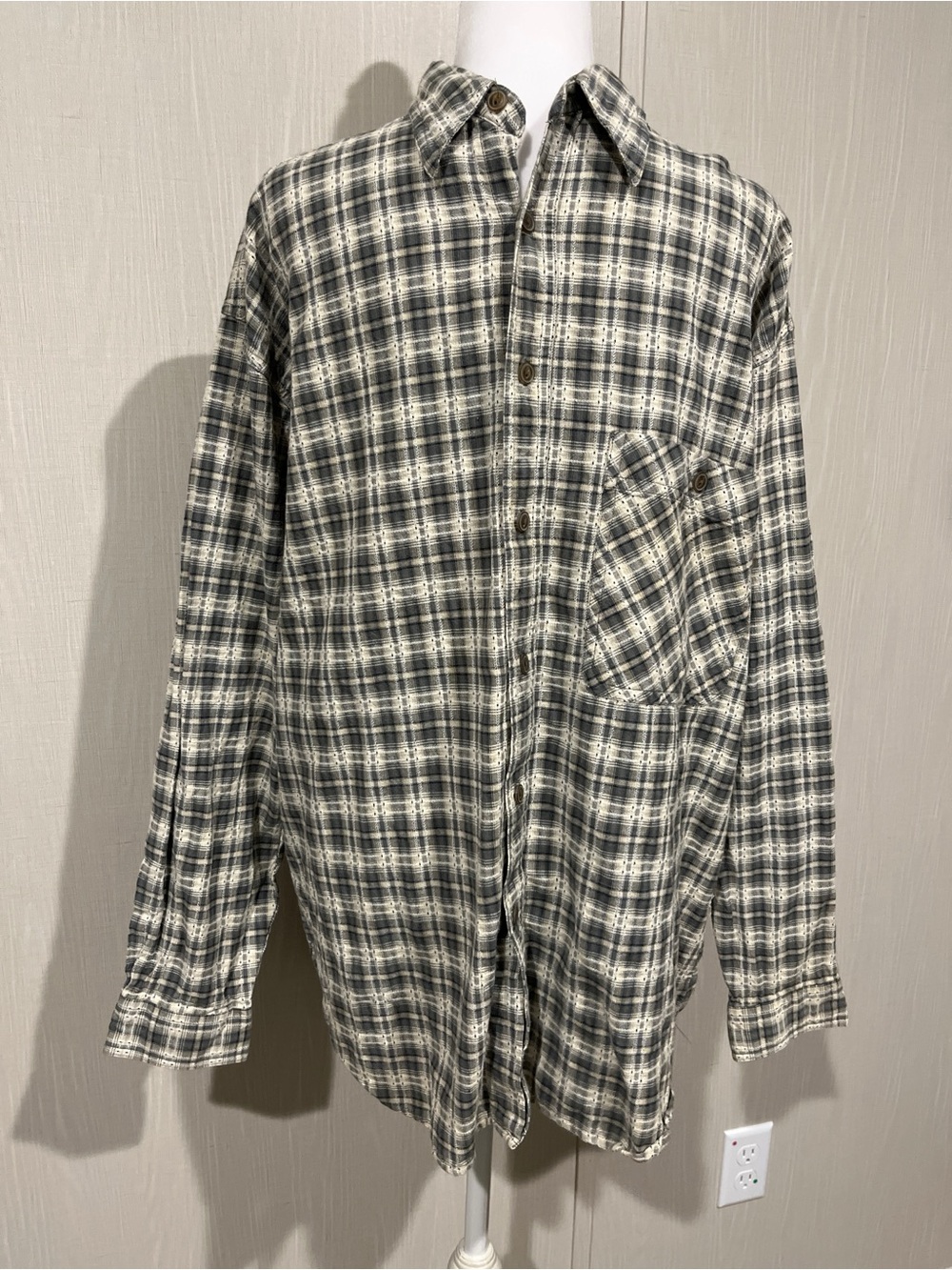 Vintage 90s Bugle Boy Authentic Plaid Flannel Button Up Shirt, Lg